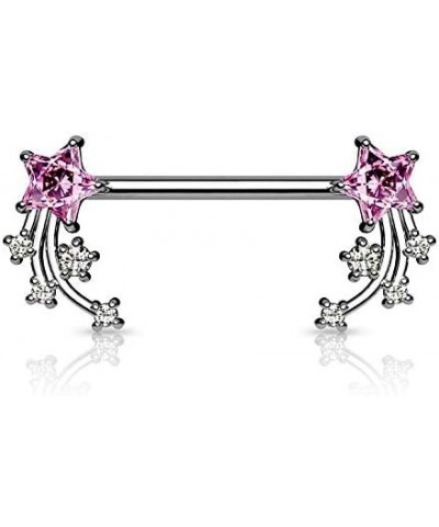 CZ Shooting Star Ends Surgical Steel Nipple Barbell Rings Clear/Pink $14.49 Body Jewelry