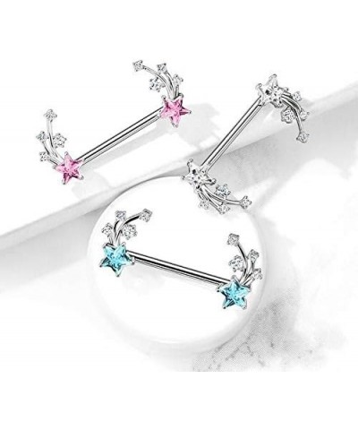 CZ Shooting Star Ends Surgical Steel Nipple Barbell Rings Clear/Pink $14.49 Body Jewelry