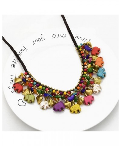 Bohemian Short Necklace Rretro Elephant Shape Beads Pendant Ethnic Style Collar Necklace Ladies Jewelry $9.30 Necklaces