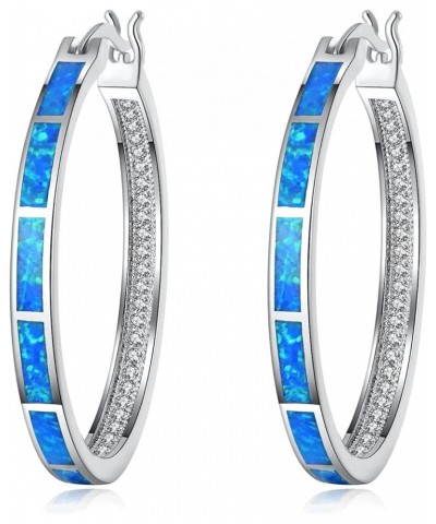 Opal Hoop Earrings,Women Jewelry Rhodium Plated/Rose Gold or Yellow Gold Plated Gemstone Big Hoop Earrings 32mm blue 2 $12.15...