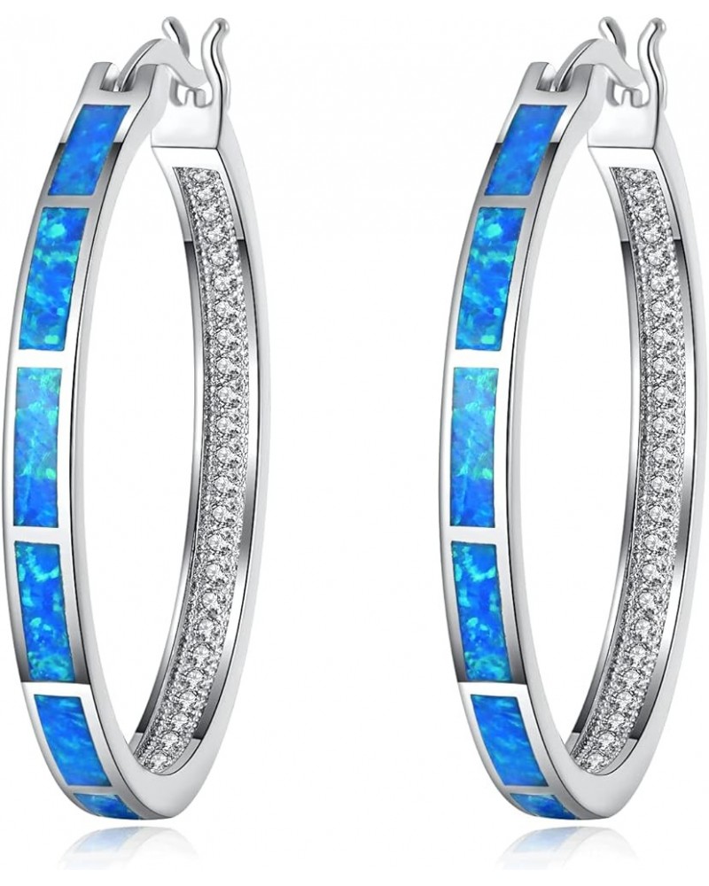 Opal Hoop Earrings,Women Jewelry Rhodium Plated/Rose Gold or Yellow Gold Plated Gemstone Big Hoop Earrings 32mm blue 2 $12.15...