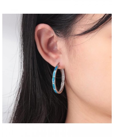 Opal Hoop Earrings,Women Jewelry Rhodium Plated/Rose Gold or Yellow Gold Plated Gemstone Big Hoop Earrings 32mm blue 2 $12.15...