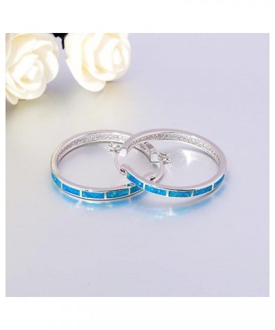 Opal Hoop Earrings,Women Jewelry Rhodium Plated/Rose Gold or Yellow Gold Plated Gemstone Big Hoop Earrings 32mm blue 2 $12.15...