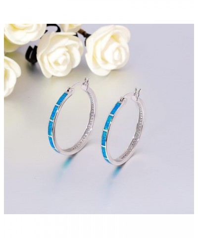 Opal Hoop Earrings,Women Jewelry Rhodium Plated/Rose Gold or Yellow Gold Plated Gemstone Big Hoop Earrings 32mm blue 2 $12.15...