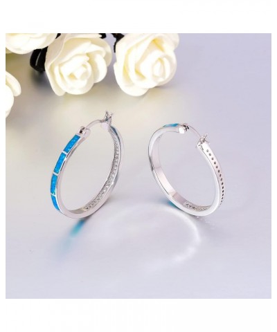 Opal Hoop Earrings,Women Jewelry Rhodium Plated/Rose Gold or Yellow Gold Plated Gemstone Big Hoop Earrings 32mm blue 2 $12.15...