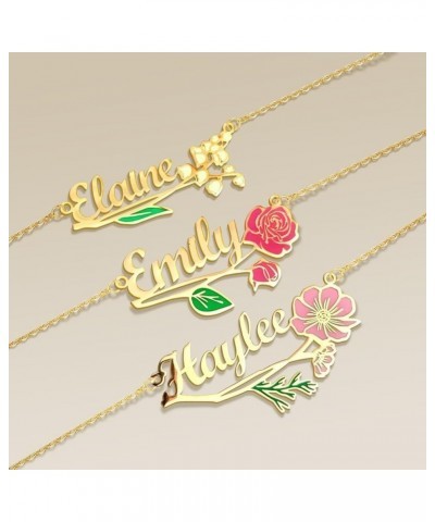 Custom Birth Flower Name Necklace 18K Gold Plated Floral Name Necklace Personalized Bridesmaid Proposal Gifts for Women Birth...