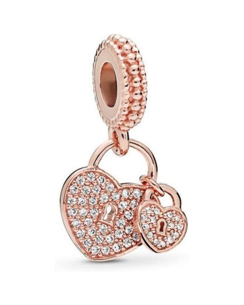 Charm 925 Sterling Silver Pendant,Girl Jewelry Beads Gifts for Women Bracelet&Necklace Rose gold Two Heart Dangle $10.07 Brac...