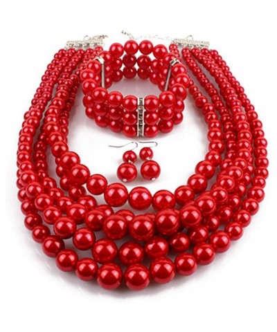 Women Fashion Faux Pearls Gatsby Accessory Sets Flapper Pearl Cluster Long Necklace Earring Bracelet Set Costume Red $9.87 Je...