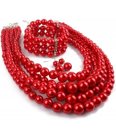 Women Fashion Faux Pearls Gatsby Accessory Sets Flapper Pearl Cluster Long Necklace Earring Bracelet Set Costume Red $9.87 Je...