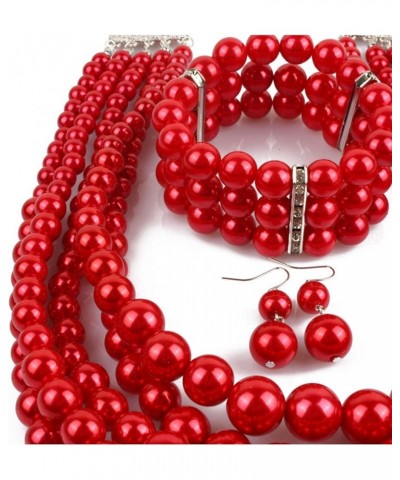 Women Fashion Faux Pearls Gatsby Accessory Sets Flapper Pearl Cluster Long Necklace Earring Bracelet Set Costume Red $9.87 Je...