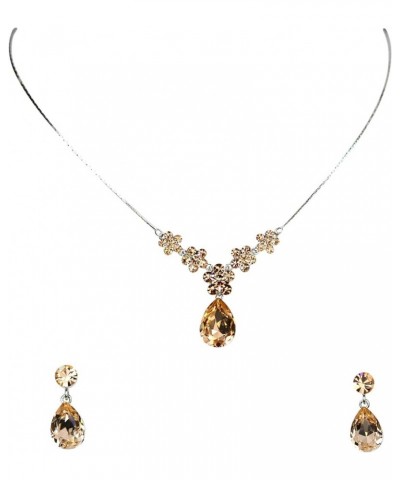 Gorgeous Rhinestone Crystal Floral Necklace Earrings Set Champagne / Silver-tone $16.67 Jewelry Sets