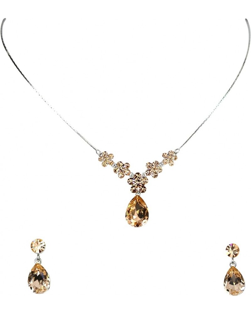 Gorgeous Rhinestone Crystal Floral Necklace Earrings Set Champagne / Silver-tone $16.67 Jewelry Sets