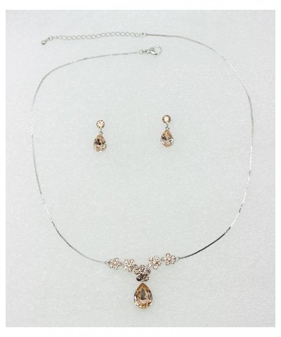 Gorgeous Rhinestone Crystal Floral Necklace Earrings Set Champagne / Silver-tone $16.67 Jewelry Sets