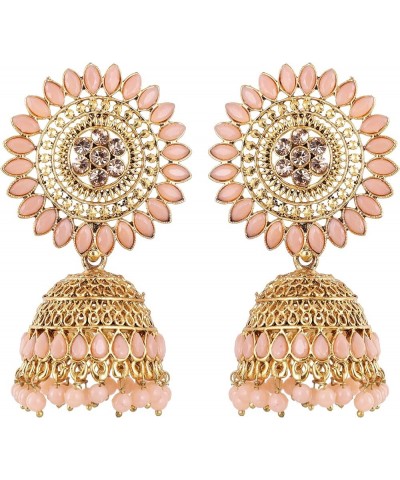 Gold Plated Bollywood Big Stud Jhumka Boho Earrings Indian Jewelry for Women Peach $10.06 Earrings