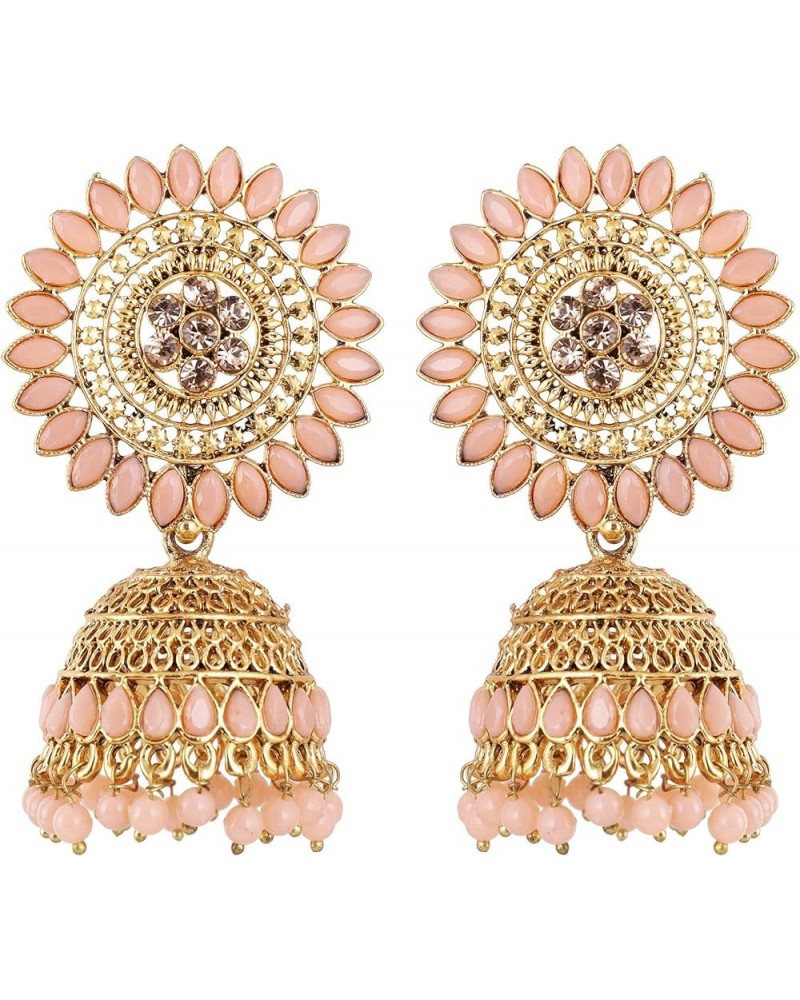 Gold Plated Bollywood Big Stud Jhumka Boho Earrings Indian Jewelry for Women Peach $10.06 Earrings