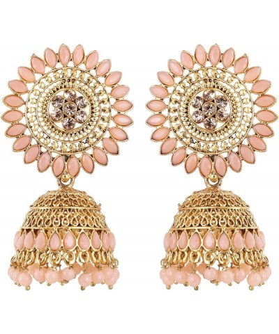 Gold Plated Bollywood Big Stud Jhumka Boho Earrings Indian Jewelry for Women Peach $10.06 Earrings