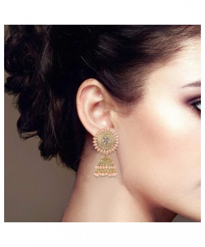 Gold Plated Bollywood Big Stud Jhumka Boho Earrings Indian Jewelry for Women Peach $10.06 Earrings