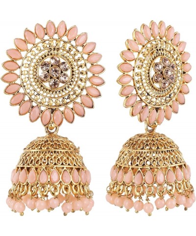 Gold Plated Bollywood Big Stud Jhumka Boho Earrings Indian Jewelry for Women Peach $10.06 Earrings