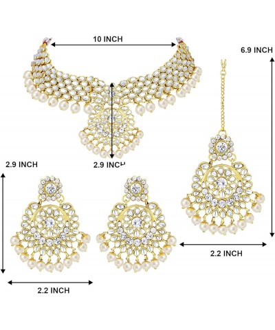 Elegant Wedding Party Wear Faux Kundan Studded Short Necklace Earrings With Maang Tikka Set Indian Ethnic Bollywood Fashion J...