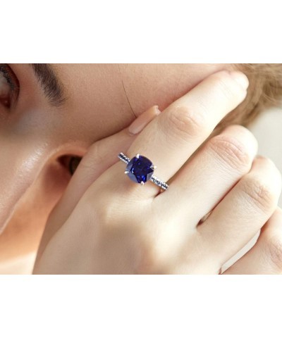 Womens Sterling Silver Elegant Cushion Cut Cubic Zirconia Gem Ring Blue $20.50 Rings