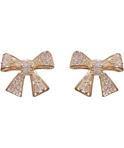 Cute Bow Knot CZ Stud Earrings for Women Girls 925 Sterling Silver Post Pin Crystal Sweet 14k Gold Plated Ribbon Bow Stud Ear...