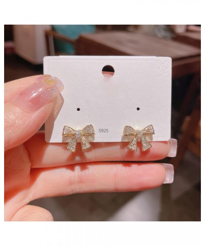 Cute Bow Knot CZ Stud Earrings for Women Girls 925 Sterling Silver Post Pin Crystal Sweet 14k Gold Plated Ribbon Bow Stud Ear...