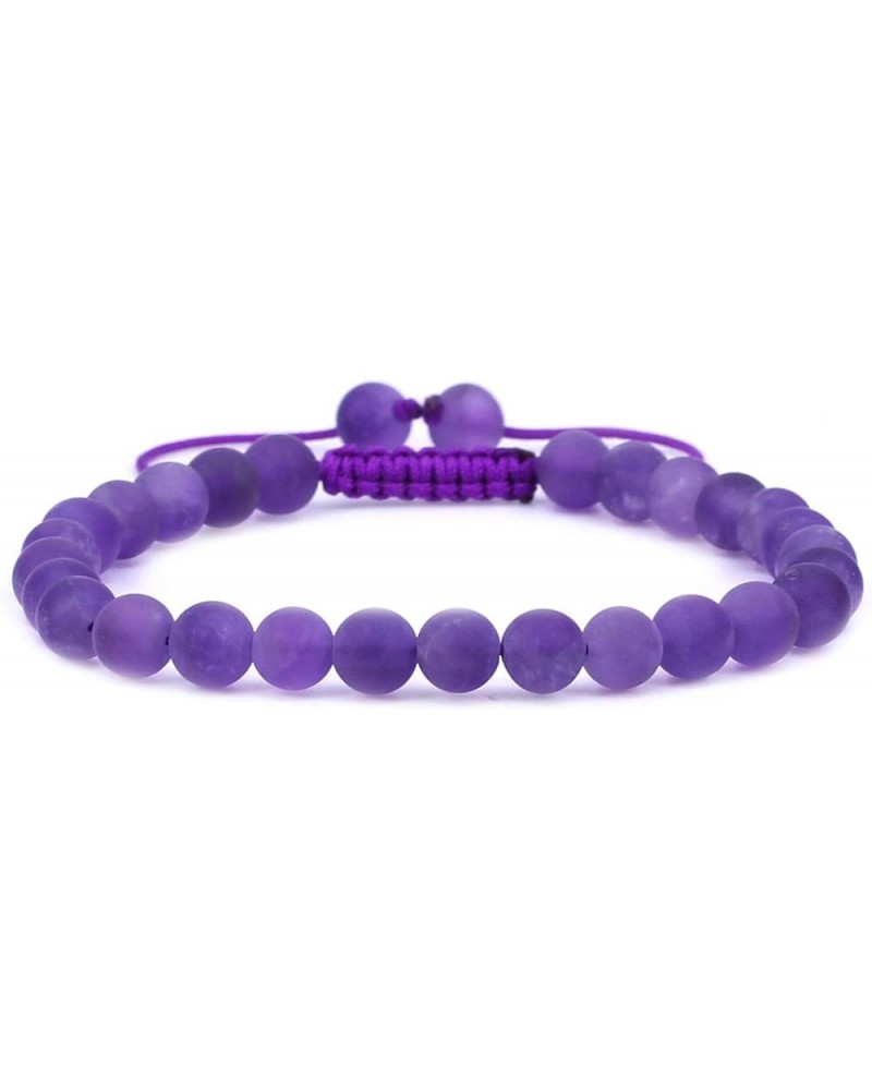 Gem Semi Precious Gemstones 6mm Round Beads Stone Crystal Adjustable Braided Bracelets Unisex A Grade Matt Amethyst $7.73 Bra...