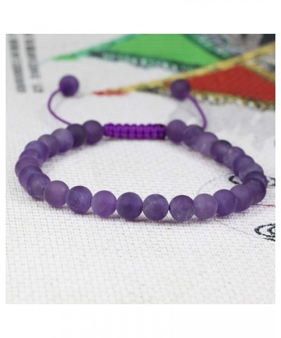 Gem Semi Precious Gemstones 6mm Round Beads Stone Crystal Adjustable Braided Bracelets Unisex A Grade Matt Amethyst $7.73 Bra...