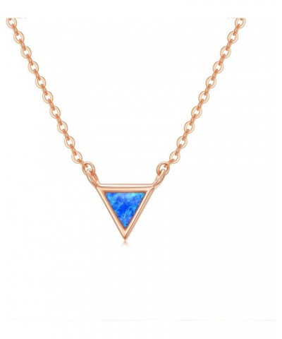 14K Gold White Opal Necklace Dainty 6.5mm Gemstone Pendant Choker Necklace Created Opal Necklace 14+1+1 Rose Gold Triangle Bl...