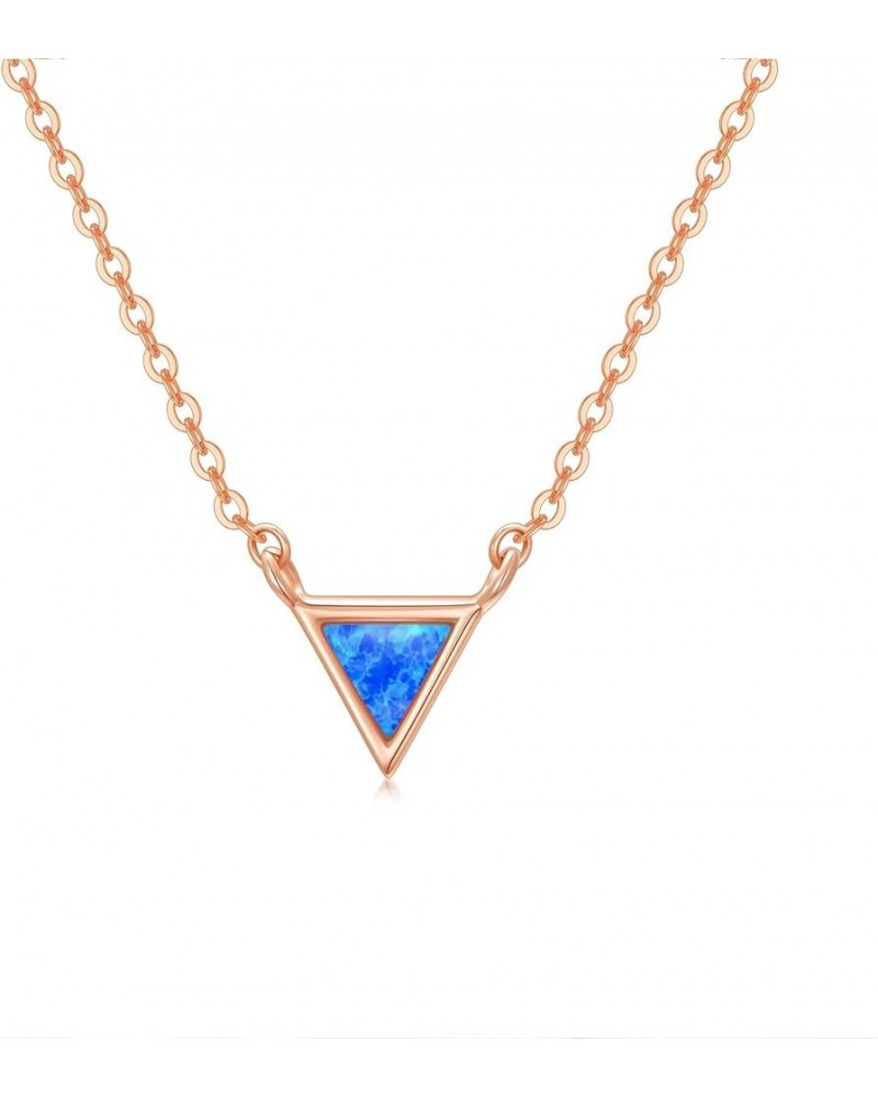 14K Gold White Opal Necklace Dainty 6.5mm Gemstone Pendant Choker Necklace Created Opal Necklace 14+1+1 Rose Gold Triangle Bl...