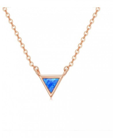 14K Gold White Opal Necklace Dainty 6.5mm Gemstone Pendant Choker Necklace Created Opal Necklace 14+1+1 Rose Gold Triangle Bl...