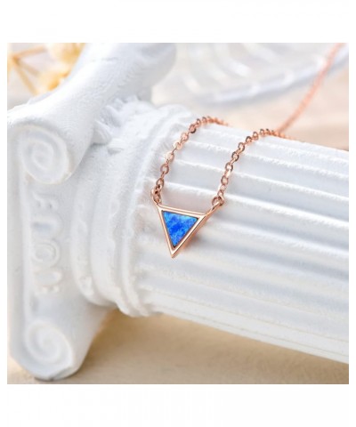 14K Gold White Opal Necklace Dainty 6.5mm Gemstone Pendant Choker Necklace Created Opal Necklace 14+1+1 Rose Gold Triangle Bl...