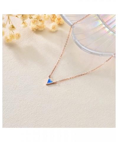 14K Gold White Opal Necklace Dainty 6.5mm Gemstone Pendant Choker Necklace Created Opal Necklace 14+1+1 Rose Gold Triangle Bl...