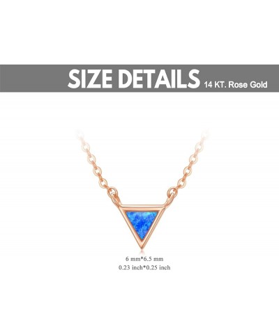 14K Gold White Opal Necklace Dainty 6.5mm Gemstone Pendant Choker Necklace Created Opal Necklace 14+1+1 Rose Gold Triangle Bl...