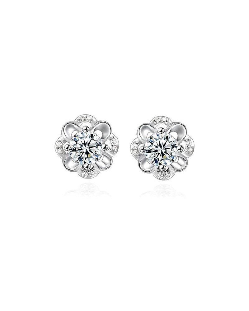 Women Sterling Silver Rhinestone Hollow Flower Ear Studs Earrings Valentines Statement Costume Jewelry Gift 1 $3.69 Earrings