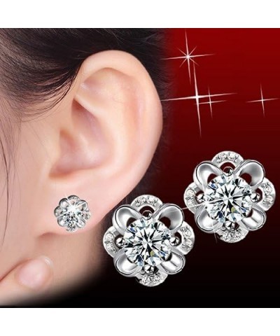 Women Sterling Silver Rhinestone Hollow Flower Ear Studs Earrings Valentines Statement Costume Jewelry Gift 1 $3.69 Earrings