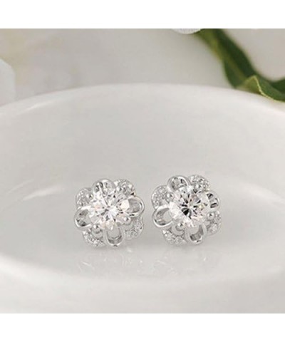 Women Sterling Silver Rhinestone Hollow Flower Ear Studs Earrings Valentines Statement Costume Jewelry Gift 1 $3.69 Earrings