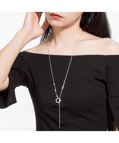 Long Pendant Necklace Jewelry Y-Chain Circle Round Necklace for Women and Girls Silver $7.01 Necklaces