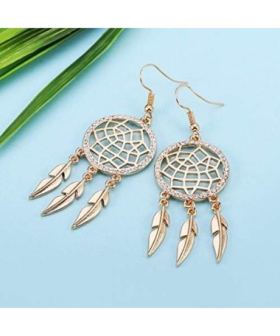 Dream Catcher Dangle Earrings Statement Feather Earrings for Women Girls Gold $7.55 Earrings