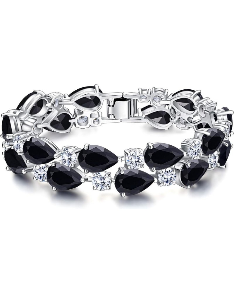 Women's Prong Cubic Zirconia Vintage Style Dual Layer Tear Drop Bracelet Black Silver-Tone $15.19 Bracelets