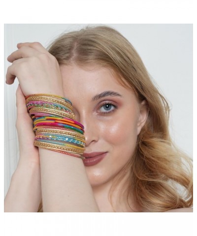 Stunning Rainbow Multicolor Bangle Collection. Indian Bollywood Colorful Bangle Bracelet Set of 24 In Antique Gold Tone For W...