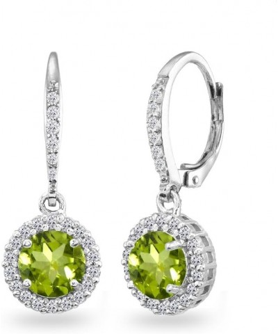 Sterling Silver Genuine or Synthetic Gemstone Round Dangle Halo Leverback Earrings Peridot $17.20 Earrings