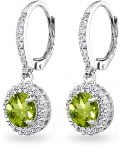 Sterling Silver Genuine or Synthetic Gemstone Round Dangle Halo Leverback Earrings Peridot $17.20 Earrings