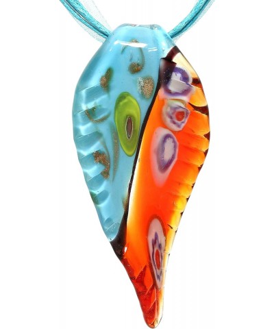 Hand Blown Glass Necklace Curved Leaf Turquoise Red Orange Murano Inspired Pendant $8.99 Necklaces