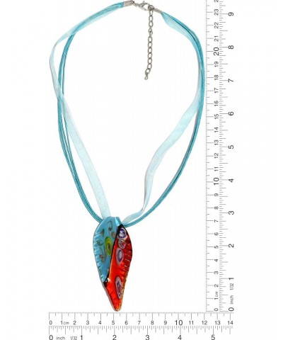 Hand Blown Glass Necklace Curved Leaf Turquoise Red Orange Murano Inspired Pendant $8.99 Necklaces