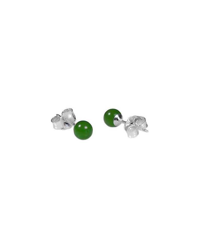 Trustmark 4mm Natural Nephrite Green Jade Ball Stud Post Earrings 925 Sterling Silver $13.75 Earrings