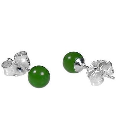 Trustmark 4mm Natural Nephrite Green Jade Ball Stud Post Earrings 925 Sterling Silver $13.75 Earrings