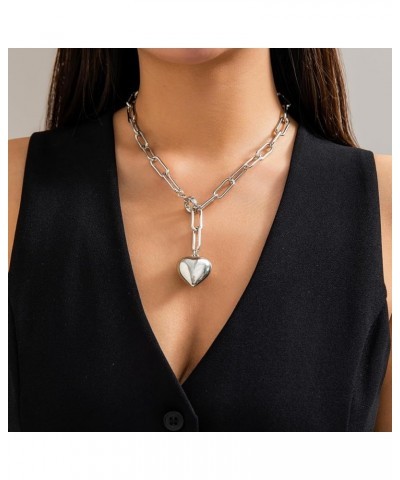 Heart Necklaces for Women Silver Heart Choker Necklace Cuban Chain Heart Necklace for Women Bling Chunky Heart Chain Necklace...