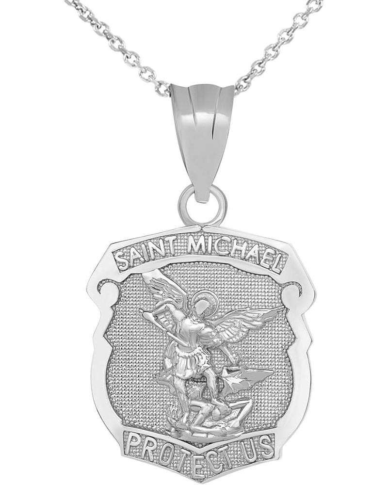 .925 Sterling Silver 'Saint Michael Protect Us' 2/3" Shield Medal Pendant - Choose Pendant Only or Necklace w/ 16”-22” Chain ...