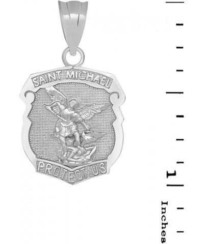 .925 Sterling Silver 'Saint Michael Protect Us' 2/3" Shield Medal Pendant - Choose Pendant Only or Necklace w/ 16”-22” Chain ...